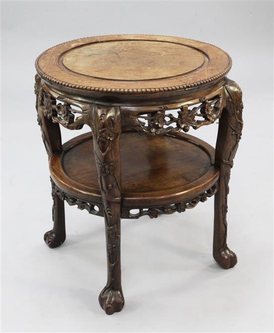 A Chinese rosewood two tier table, late 19th century, W.60cm H.62cm